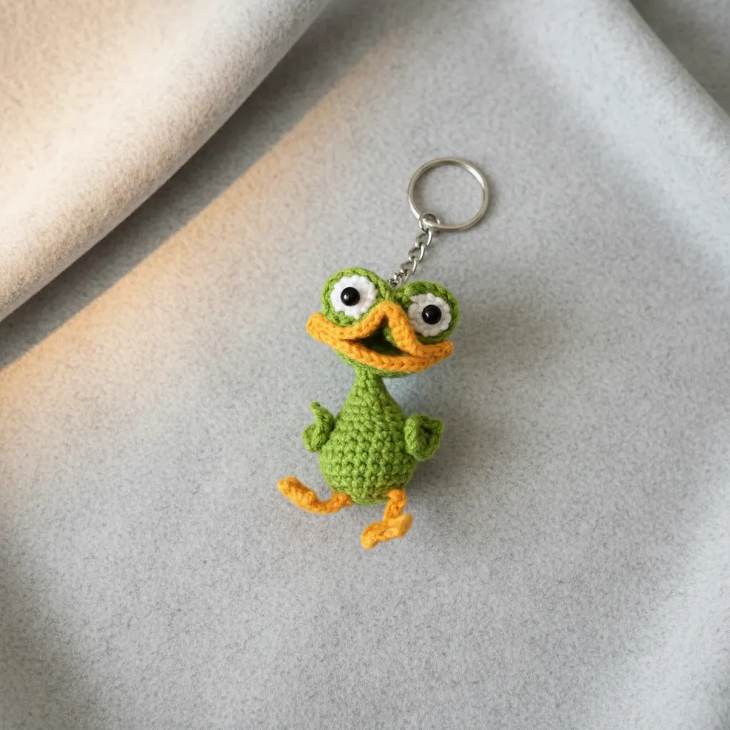 Yeşil Örme Ördek Anahtarlık - Amigurumi Çanta Süsü, El Emeği