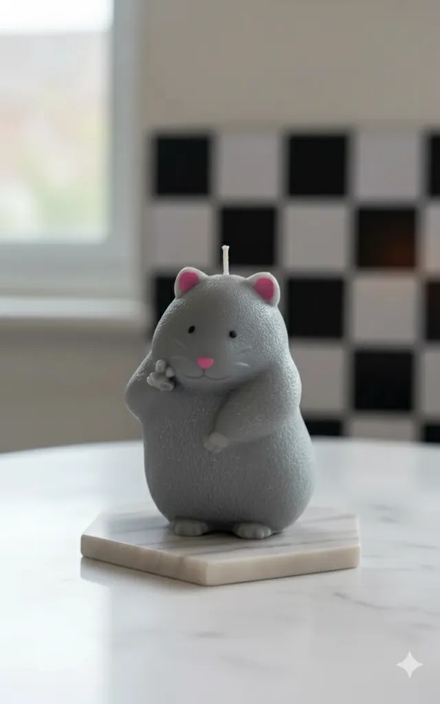Gray Colored Mouse Designed Decorative Candle - Handmade and Scented