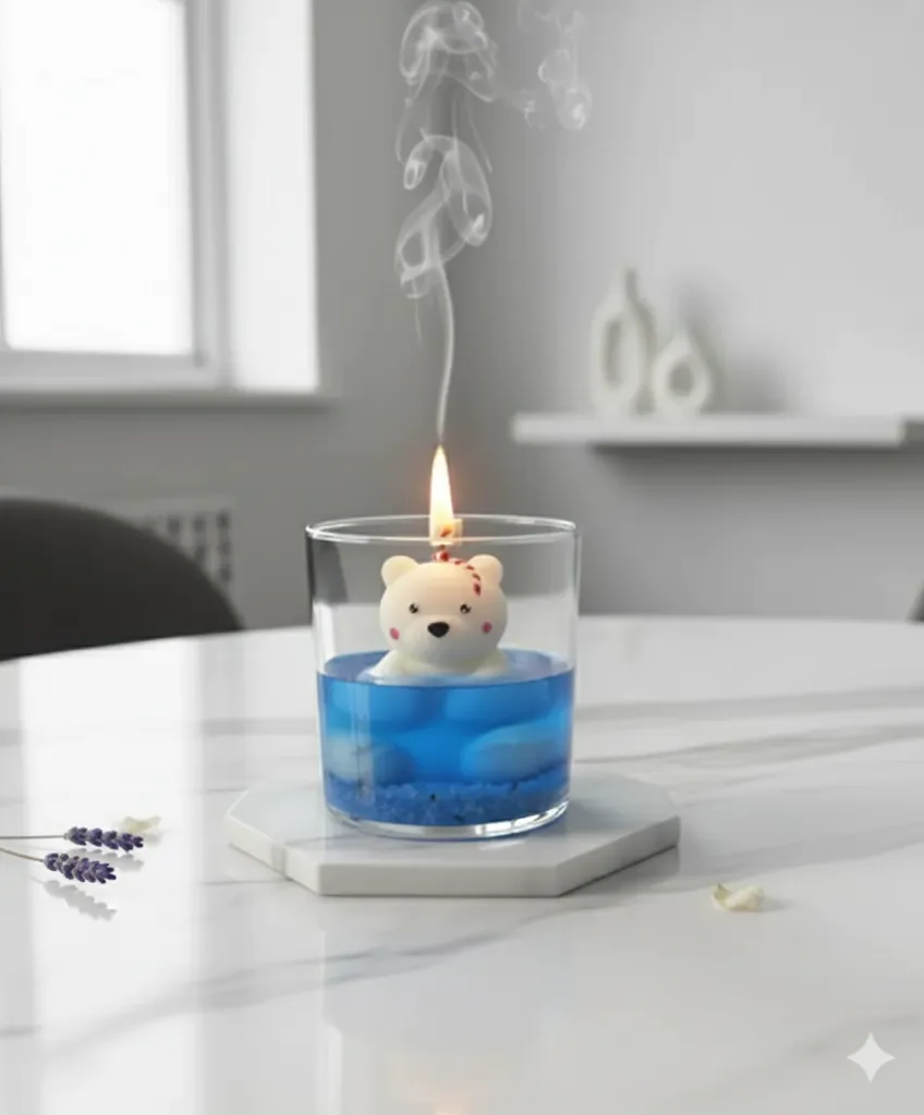 Beyaz Ayıcık Figürlü Jel Mum - El Yapımı Aromatik Dekoratif Mum