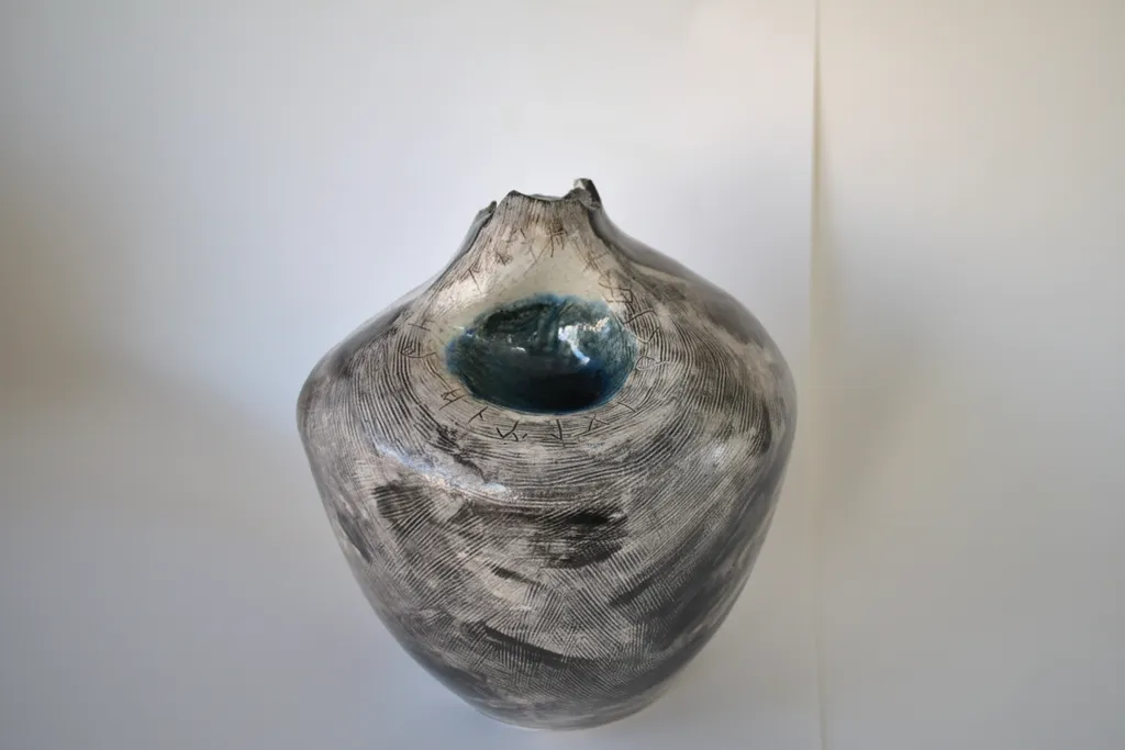 Göktürk Alfabeli Seramik Tasarım Vazo - 30cm Boyutunda El Yapımı