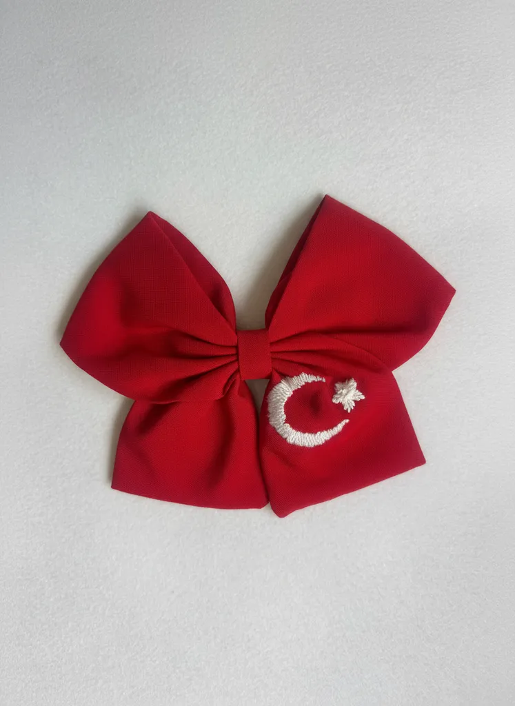 Kırmızı Bayrak ve Ay Yıldız İşlemeli Kurdele Toka - Kadın Toka