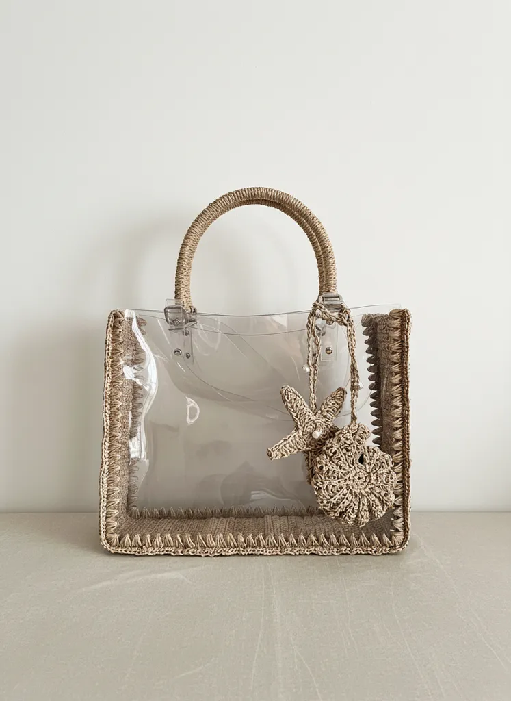 Bodrum Raffia Knitted Beach Bag - Transparent Design and Starfish Detailed