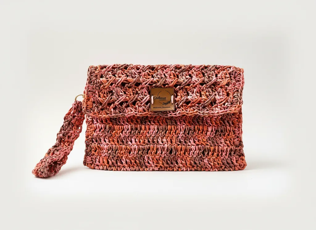 Rengarenk Örgü Kâğıt İp Clutch Çanta - El Emeği Özel Tasarım