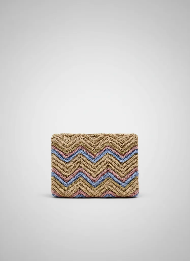 Renkli Zigzag Desenli Rafya İp El Örgüsü Çanta & Clutch Model