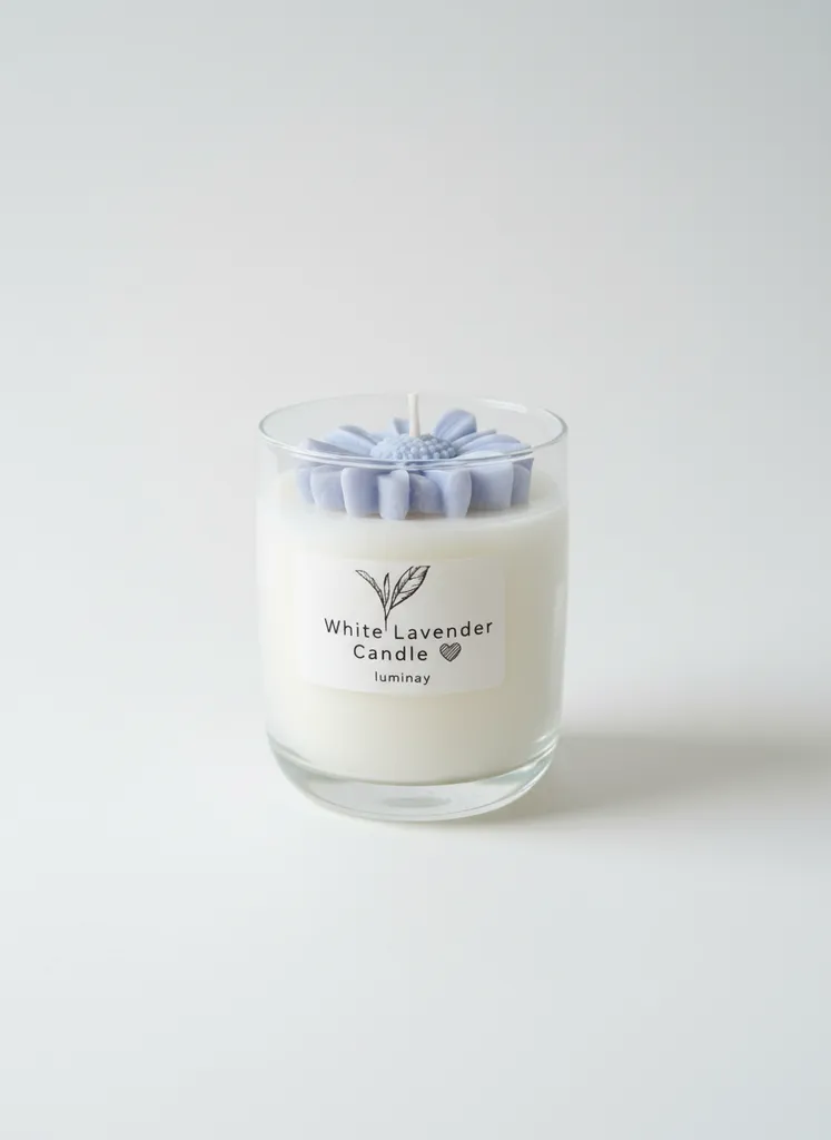 Mavi Papatya Tasarımlı Lavanta Kokulu Bardak Mum - Dekoratif Mum