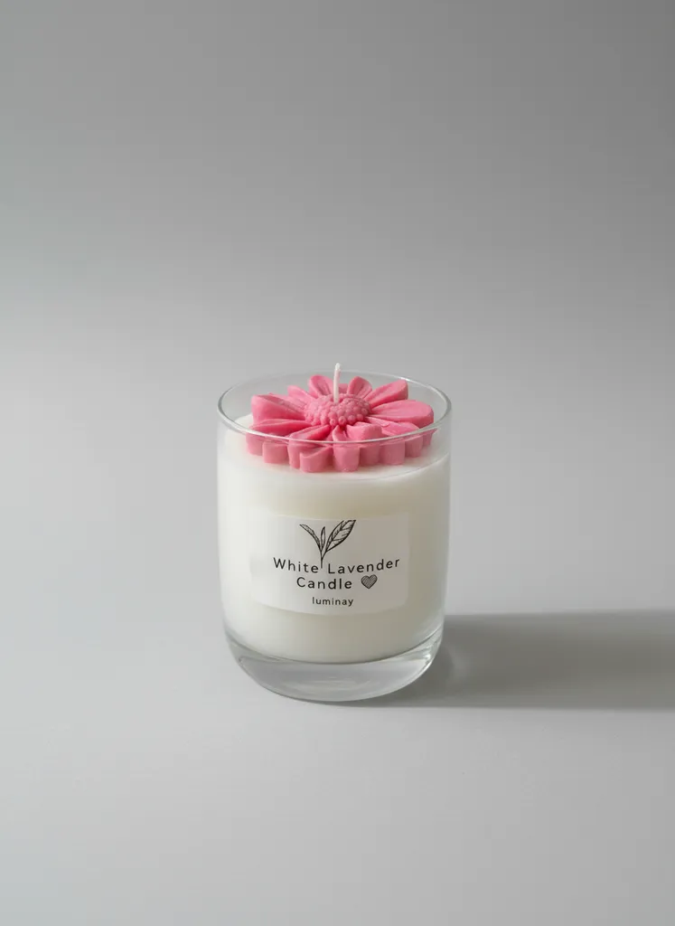 Beyaz Lavanta Kokulu Papatya Dekorlu Mum - Ev Dekorasyon Hediyesi