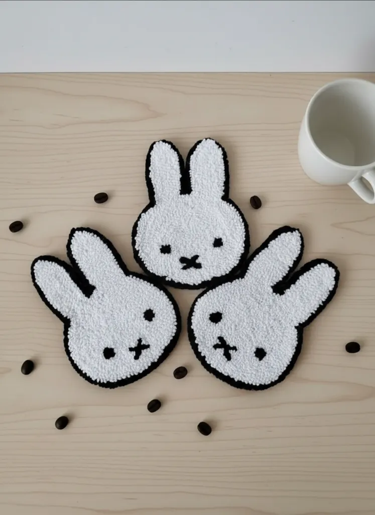 Miffyy Desenli Punch Nakışı Bardak Altlığı - El Emeği Dekoratif