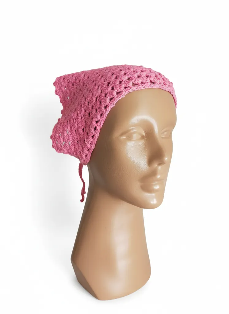 Pembe Örgü Bandana Saç Aksesuarı - Pamuk İpten El Emeği