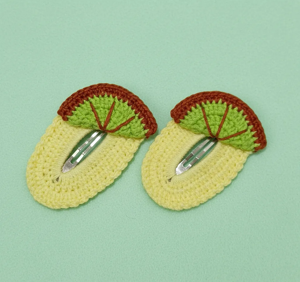 Yellow Braid Buckle - Kiwi Slice Patterned Snap Hair Accessory (2 Pieces)