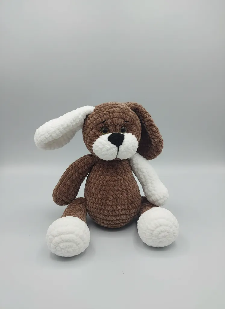 Brown and White Himalayan Rope Knitted Toy Dog - Handmade