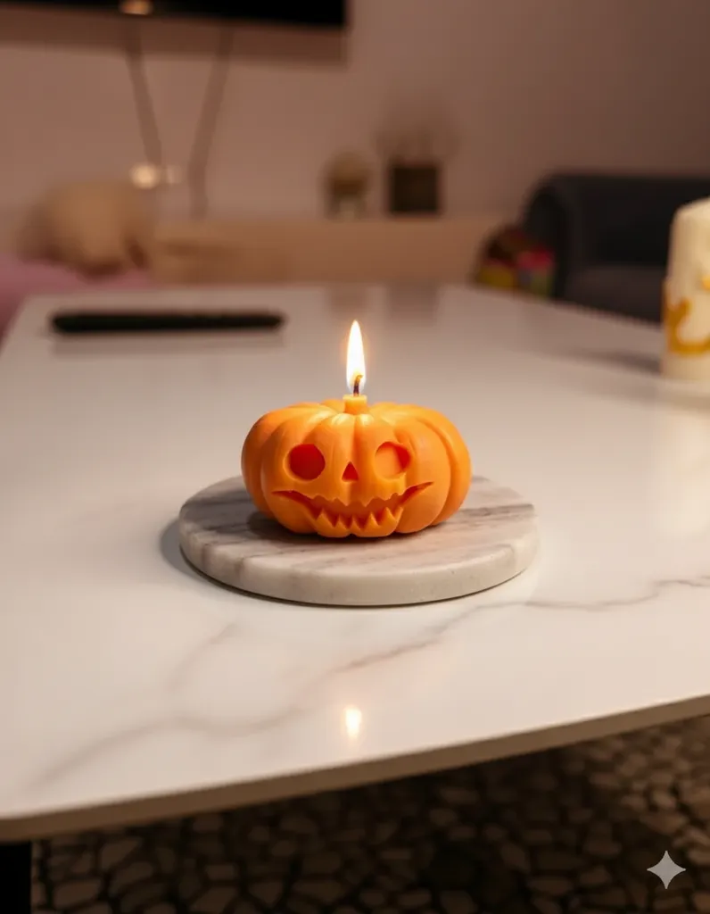 Orange Pumpkin Shaped Decorative Candle - Halloween Themed
