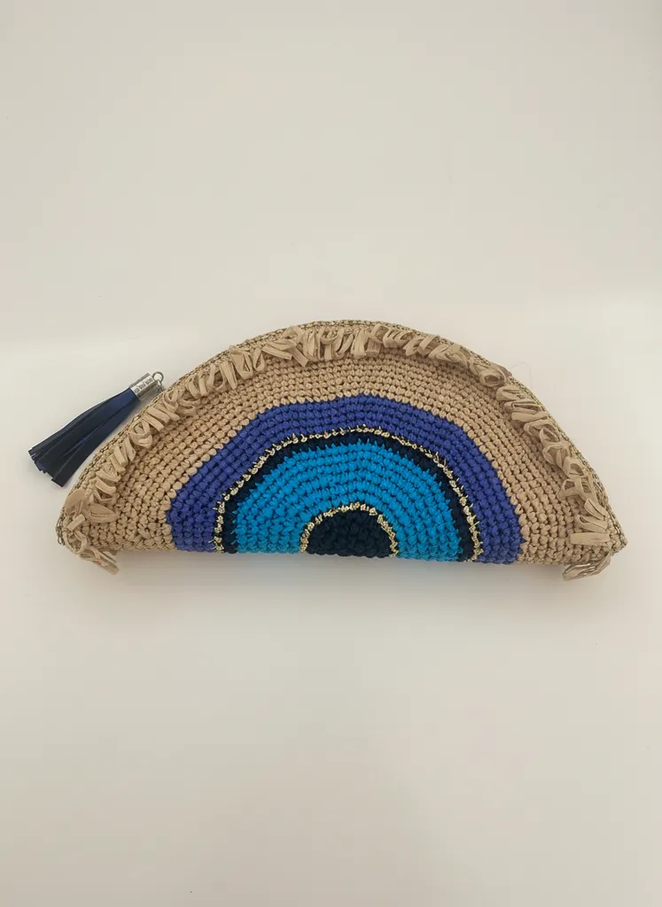 Rafya İp Örgü Nazar Boncuklu Clutch Çanta - El Yapımı