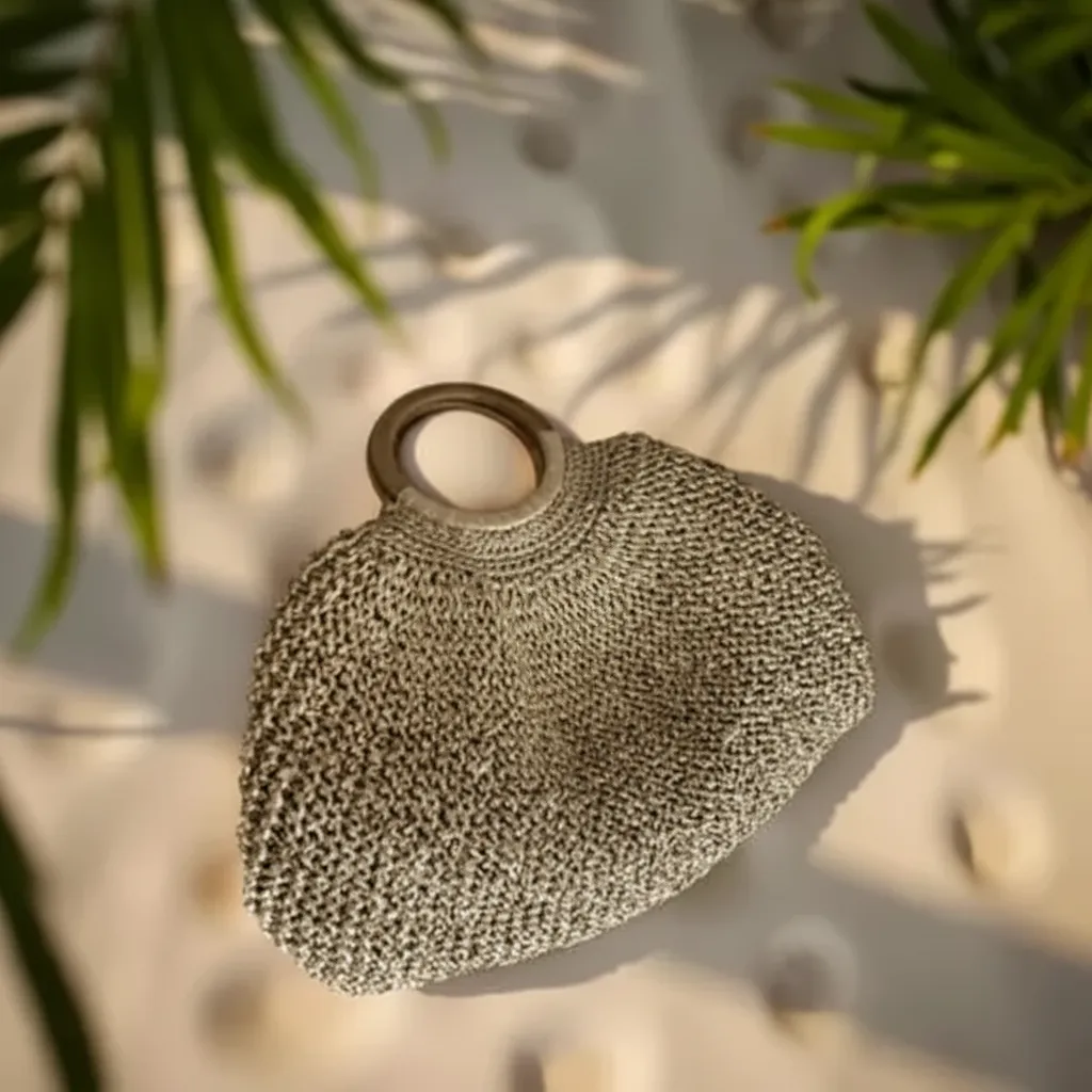 Rafya Simli Örgü Büyük El Çantası - Ahşap Saplı Şık Tasarım