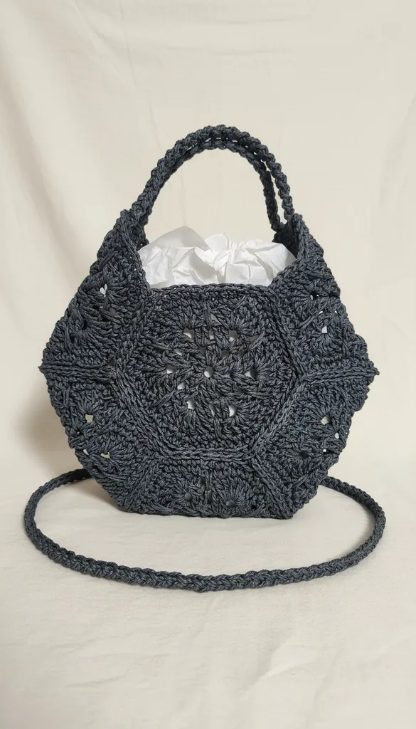 Lacivert Kağıt İp Örme Omuz Çantası - Küçük Boy El Emeği