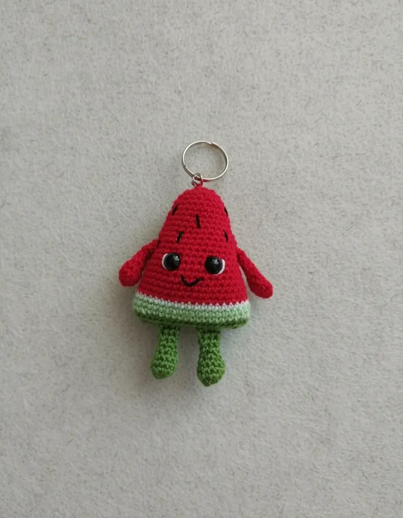 Amigurumi Watermelon Slice Keychain - Knitted Toy, Bag Accessory