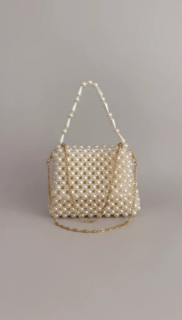 İnci Boncuklu Kadın Çanta - Zincir Detaylı, Özel Tasarım, El Emeği