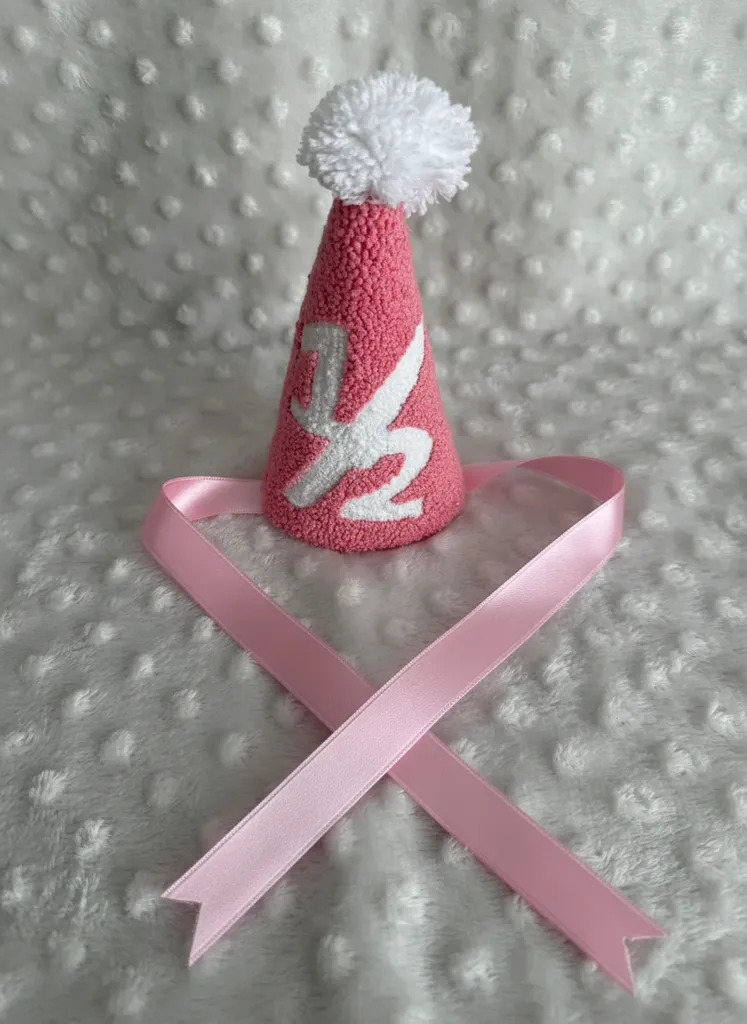 Pembe Punch Nakışı 1/2 Yaş Doğum Günü Kukuleta Şapka - El Yapımı