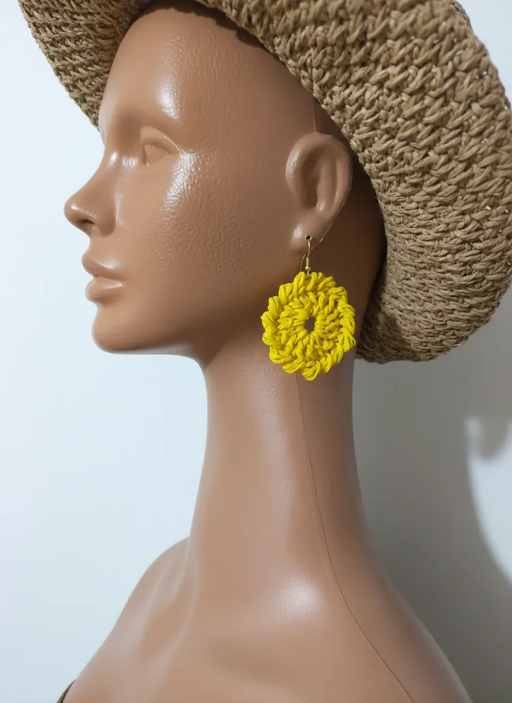 Sarı Kâğıt İp Örgü Küpe - Bohem Tarzı, Hafif ve Şık Tasarım