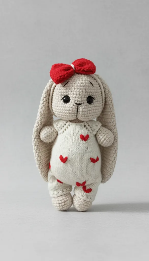 Amigurumi Uzun Kulaklı Örgü Oyuncak Tavşan - Kalpli Tulumlu