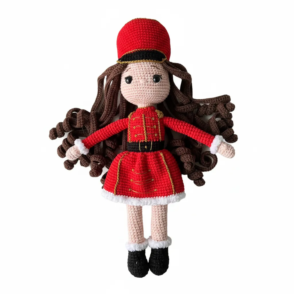 Red Uniformed Amigurumi Soldier Girl Doll - Handmade Toy