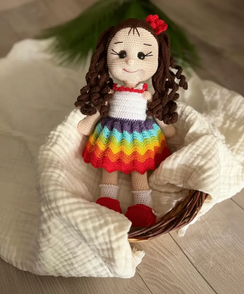 Renkli El Örgüsü Amigurumi Zeynep Bebek Oyuncak - 40 cm