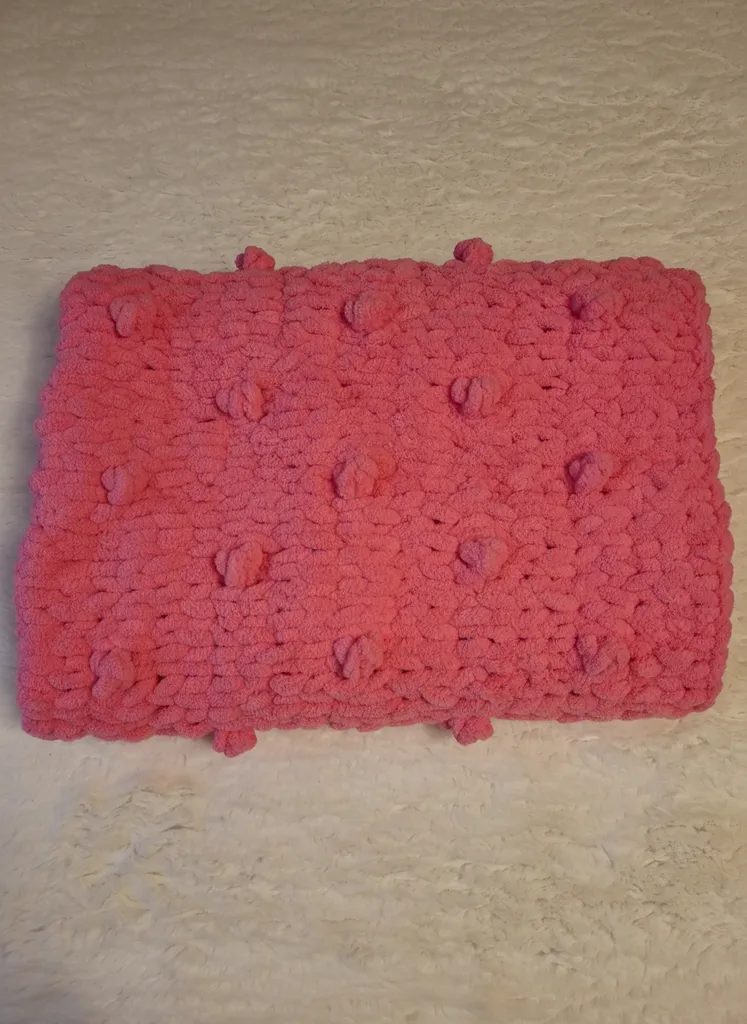 Pembe Ponponlu Bebek Battaniyesi - 90x90 cm Ölçülerinde - El Emeği