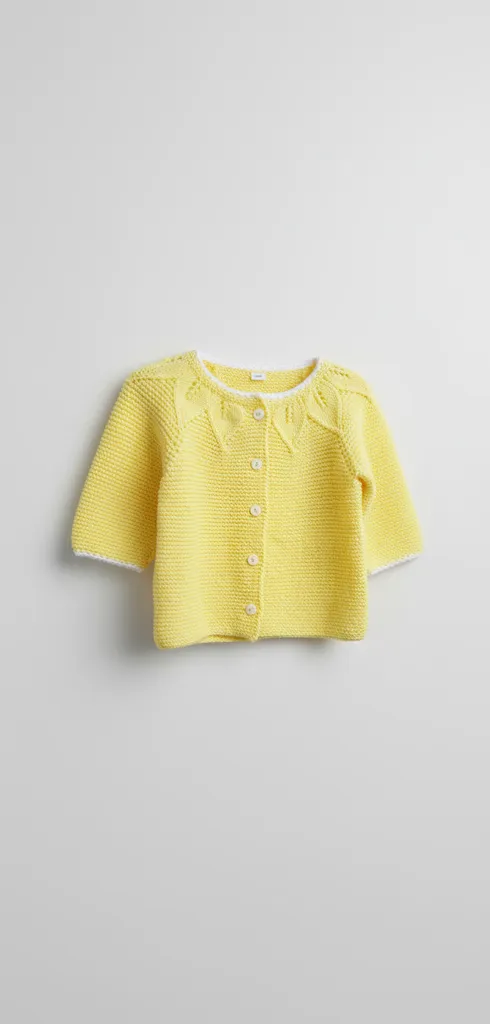 Sarı Örgü Kız Çocuk Hırka - El Emeği Triko Bebek Hırkası
