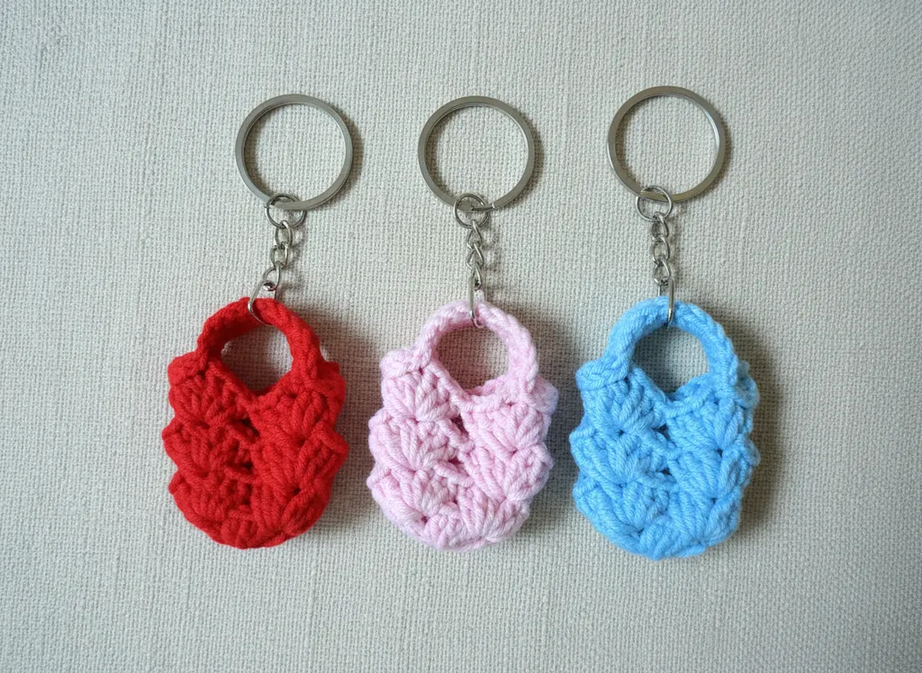 Knitted Bag Keychain Set - 3 Pieces Colorful Handmade Keychains