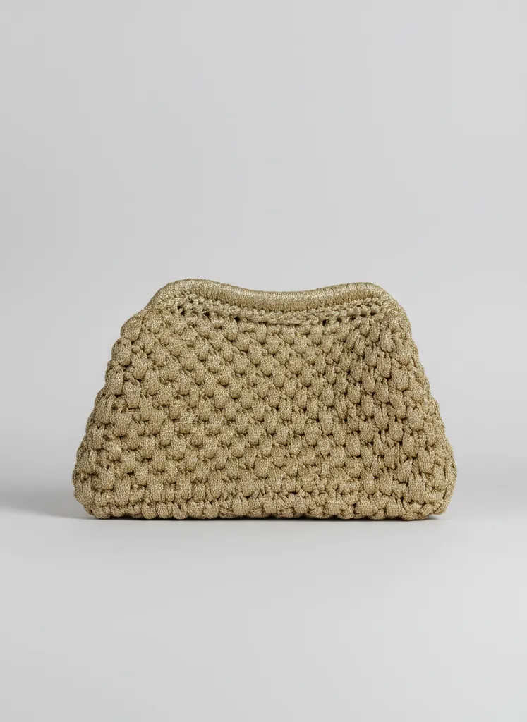 Altın Simli Örgü Clutch - Burslu Şık Davet Çantası (El Emeği)