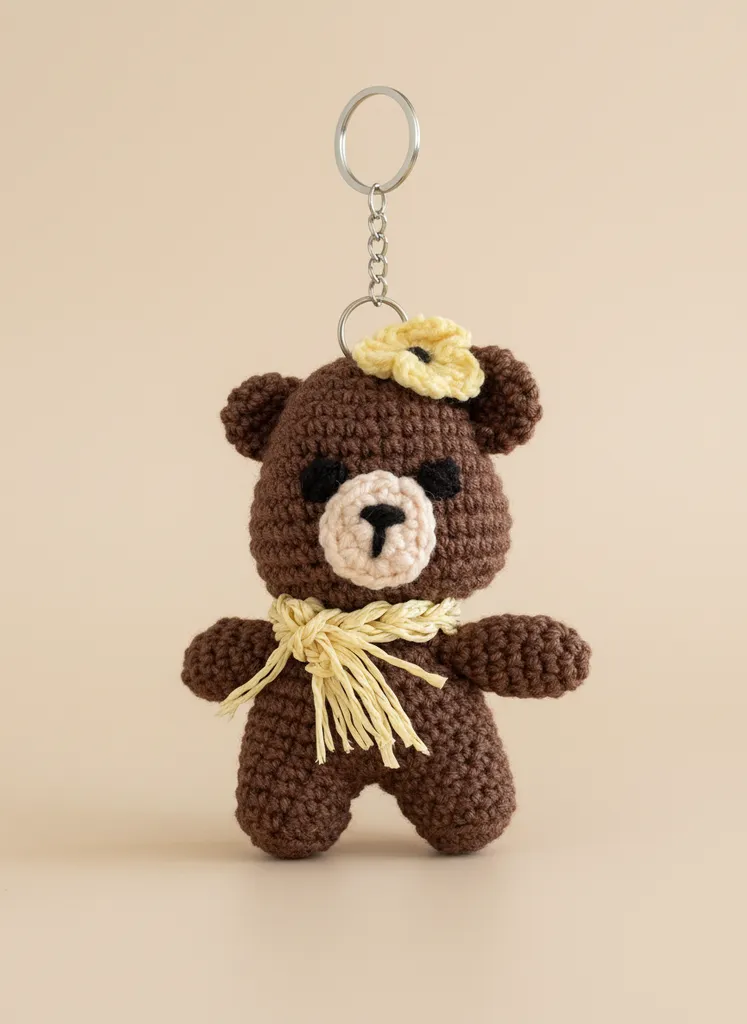Amigurumi Bear Keychain or Bag Charm - Brown Knitted Toy