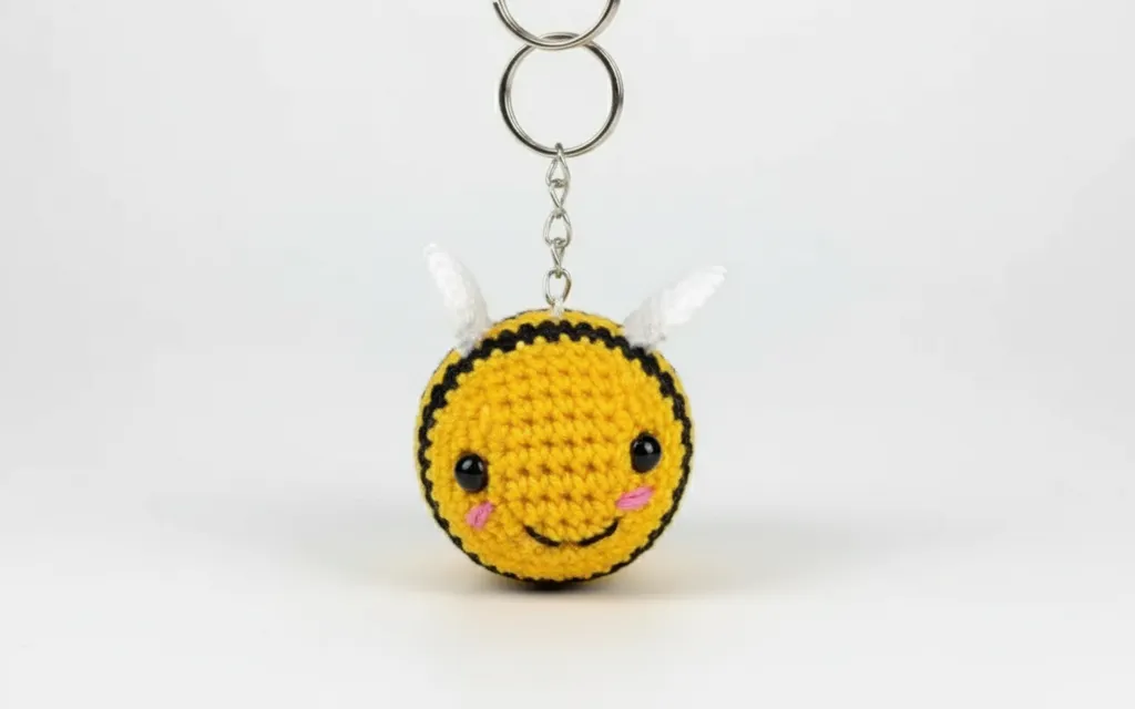 Yellow Black Knitted Bee Keychain - Bag Accessory and Decorative Ornament