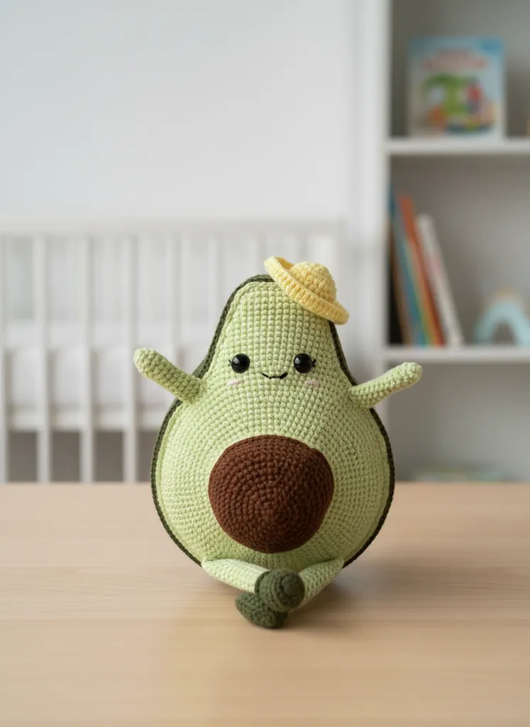 Green Knitted Avocado Toy Pillow - Nursery Decoration