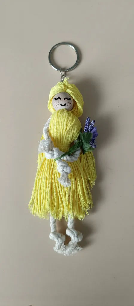 Yellow Macrame Baby Figure Keychain and Bag Accessory - Handmade