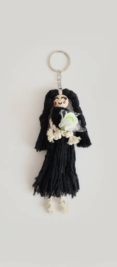 Knitted Black Hair Baby Figured Keychain and Bag Accessory - Handmade