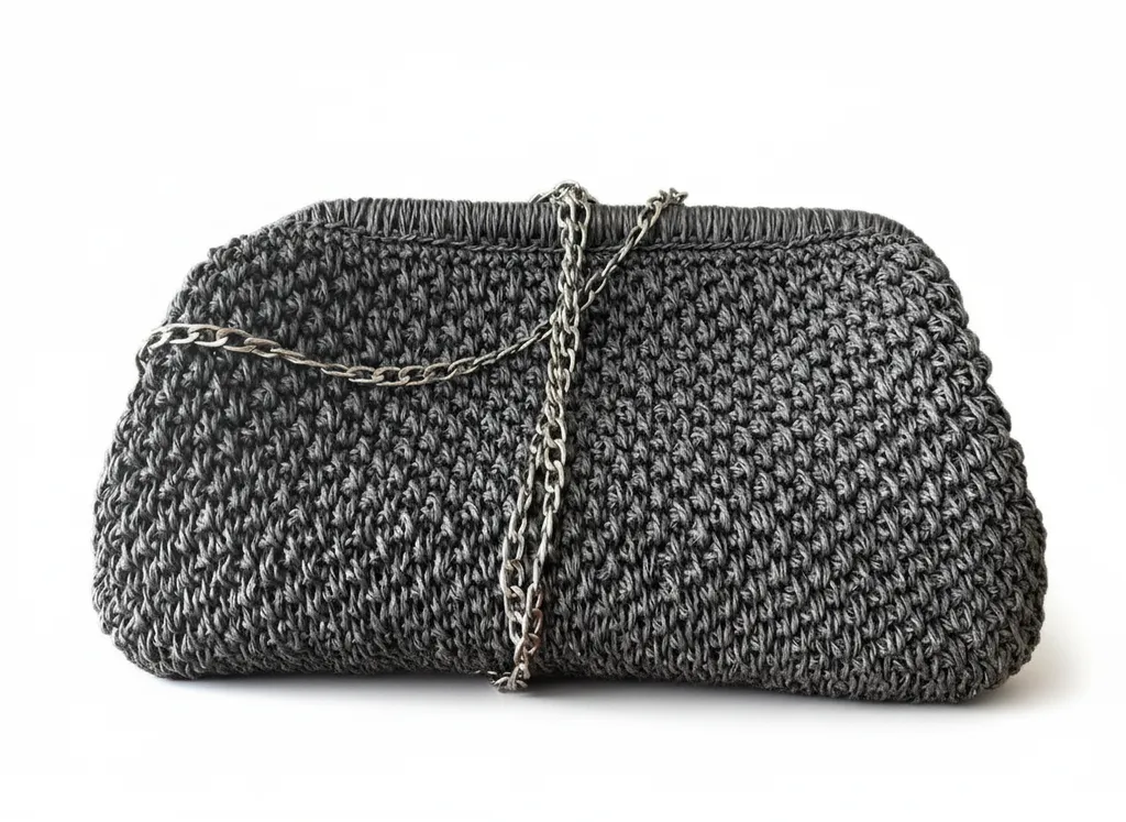 Siyah Kağıt İp Örgü Çanta - Zincir Askılı, Gündüz & Gece