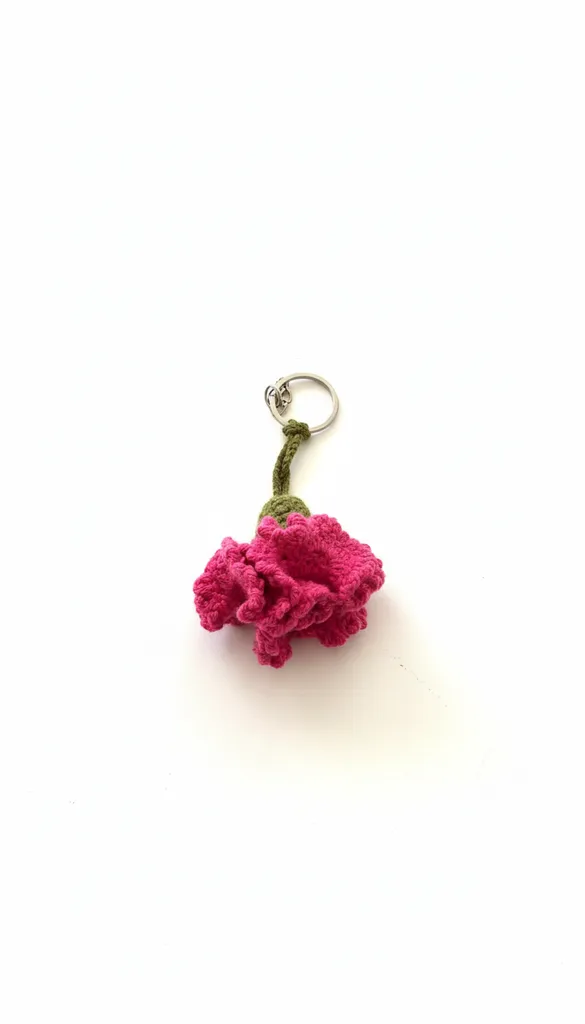 Pink Carnation Flower Keychain - Crochet Handmade Gift