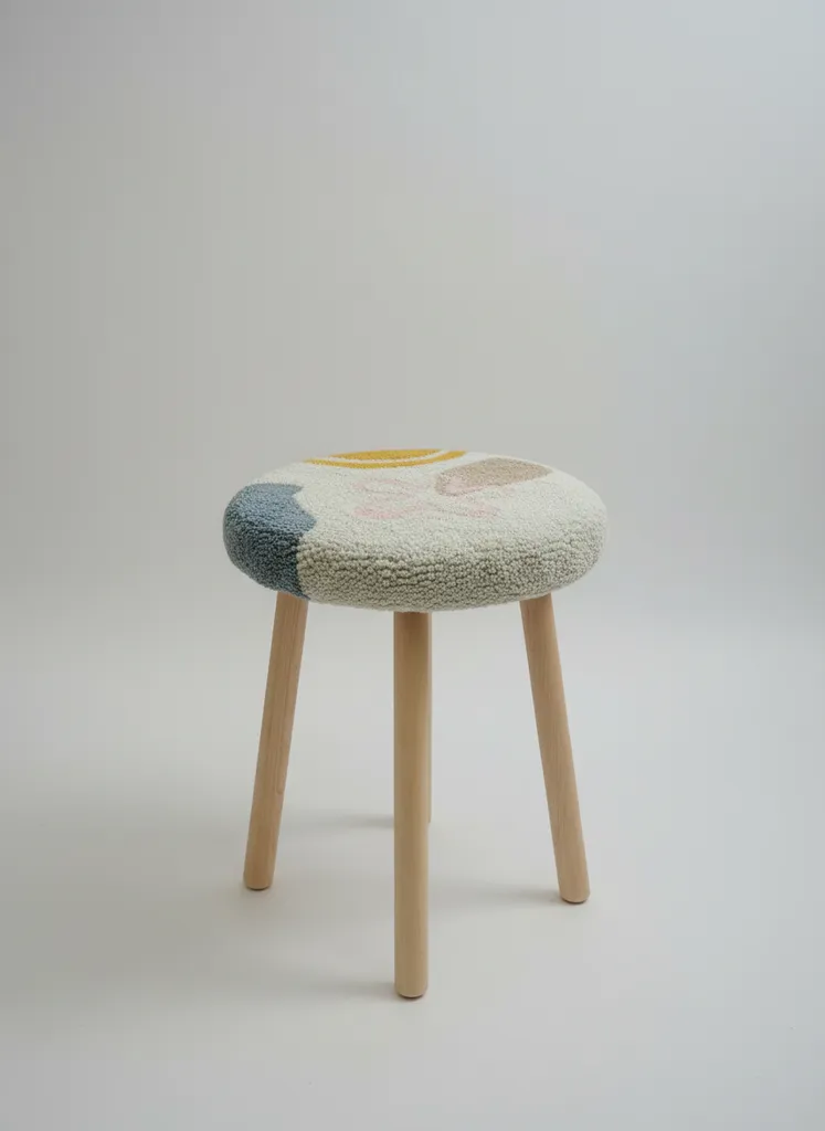 El Yapımı Yuvarlak Tabure Kılıfı - Modern Desenli Örgü Puf Minder 38 cm