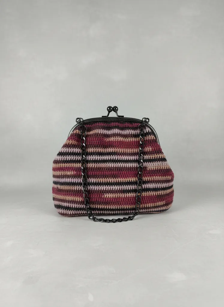 Çok Renkli Örgü Omuz Çantası - Zincir Detaylı, El Emeği Tasarım