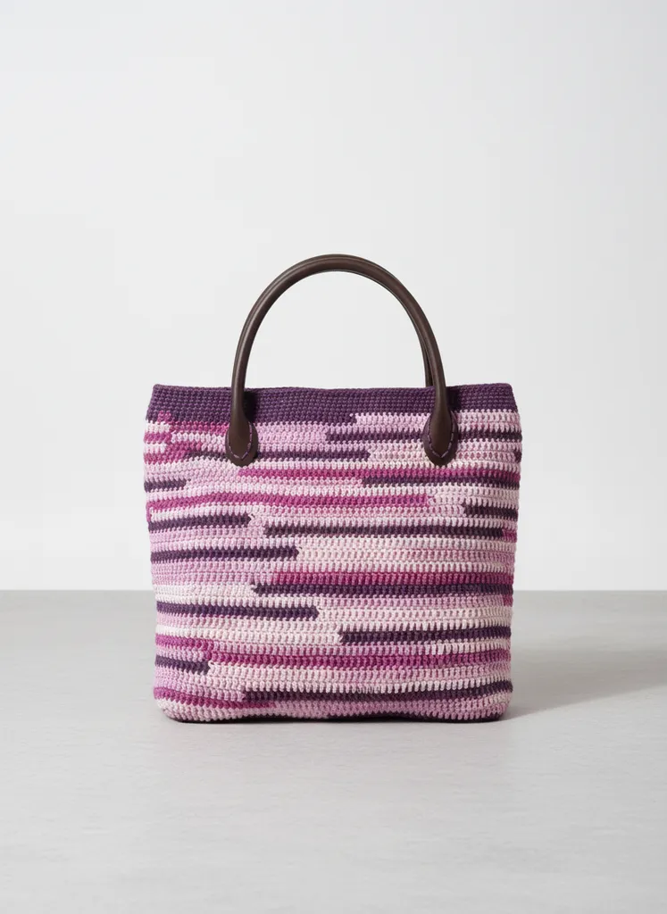 Mor Tonlarında Örgü Omuz Çantası - Astarlı El Örgüsü Tasarım