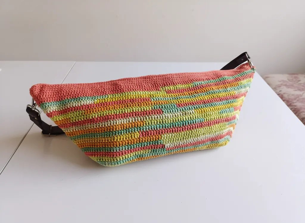 Çok Renkli Örgü Frebag Çanta - Astarlı ve Deri Saplı Tasarım