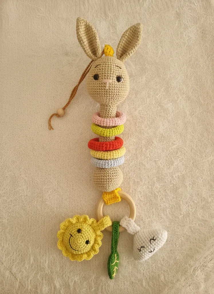 Örgü Tavşanlı Bebek Çıngırak ve Duyusal Oyuncak - El Yapımı