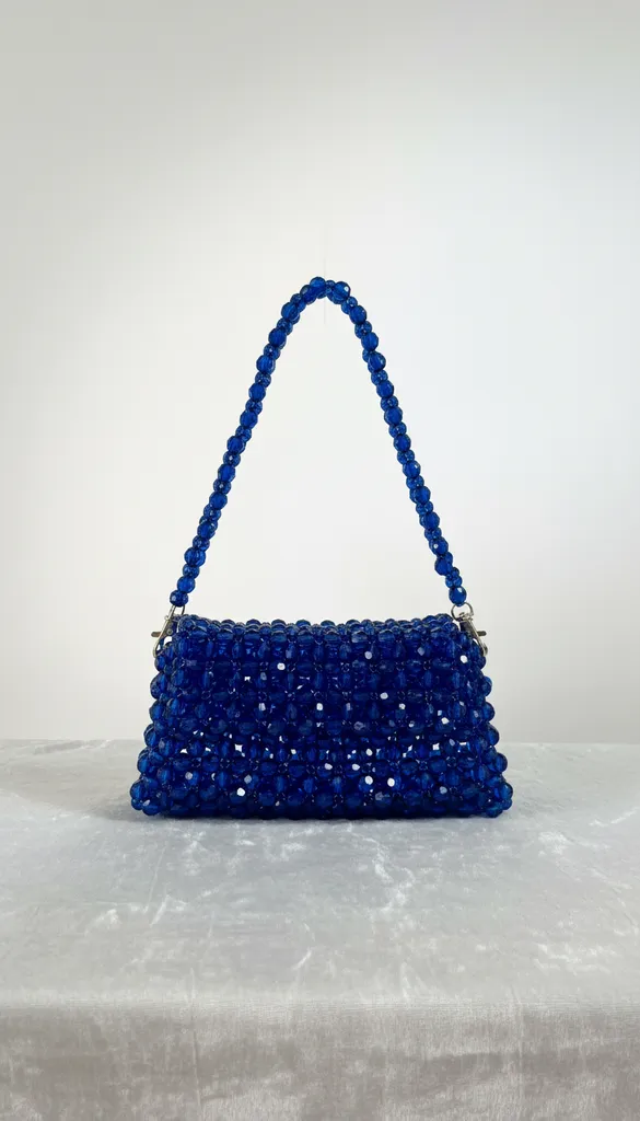 Sapphire Blue Crystal Beaded Handbag - Custom Design and Handcrafted