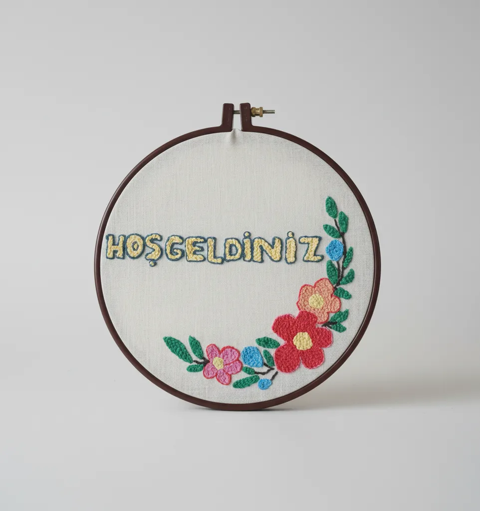Nakışlı "Hoş Geldiniz" Yazılı Kasnaklı Kapı Süsü - El Emeği