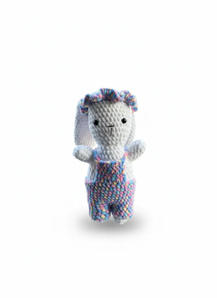Knitted Rabbit Toy - Colorful Overalls, Soft and Cute