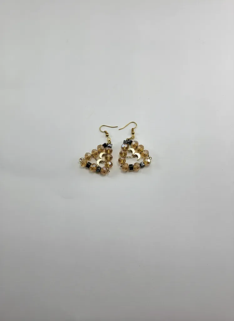 Crystal Beaded Triangle Moon Earring - Gold Colored Elegant Design