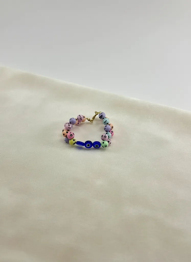 Nazar Boncuklu Gülen Yüz Çocuk Bilekliği - Renkli Boncuklu Şans Bileklik