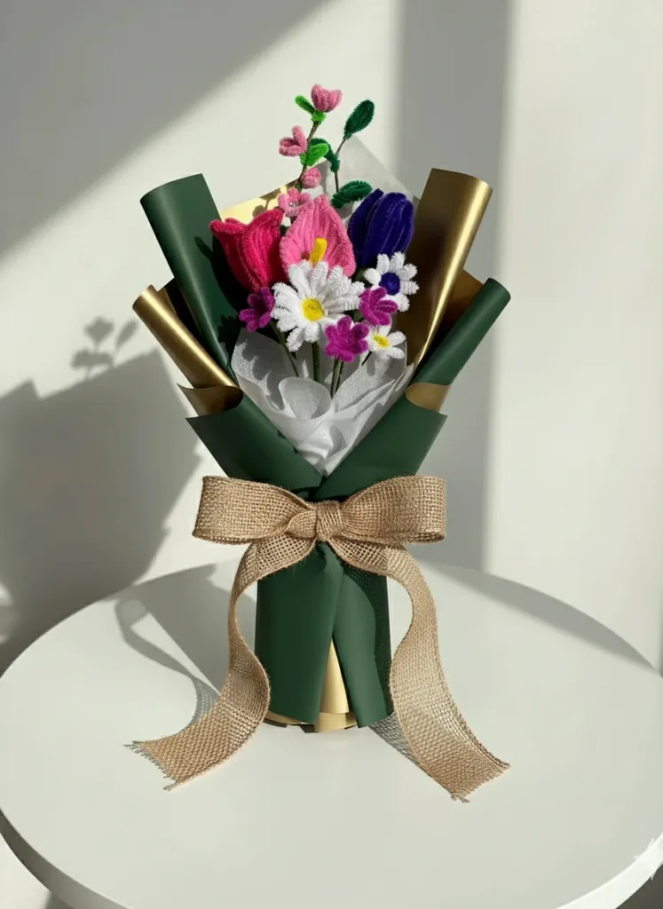 Colorful Chenille Bouquet - Dream Rain Bouquet - Handmade Design
