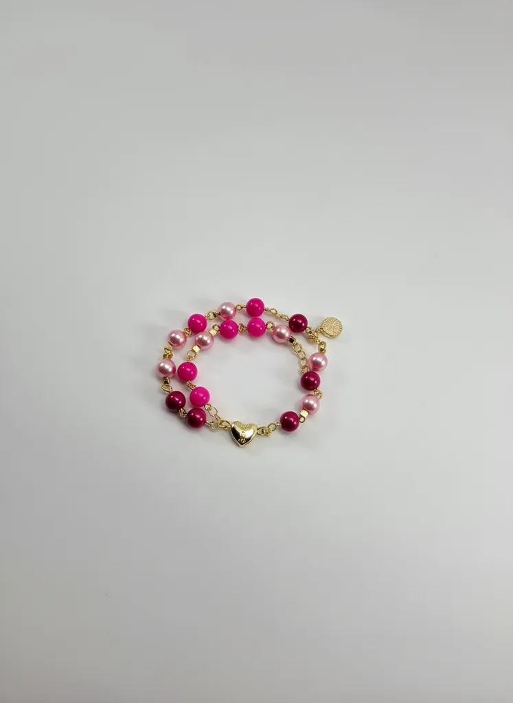 Pembe Tonlarında Boncuklu Altın Renkli Zincirli Şık Bileklik