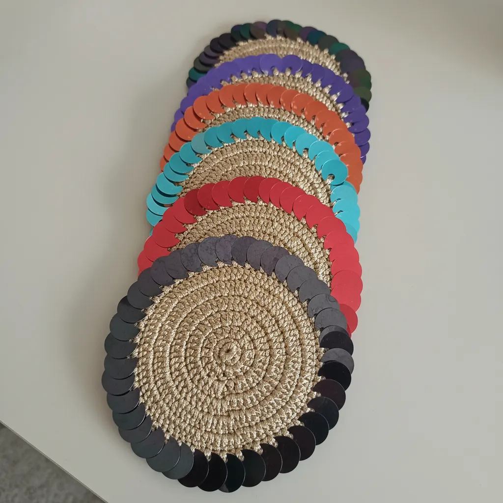 Renkli Pullu Örgü Supla Takımı - Dekoratif Masa Sunum Seti (6 Adet)