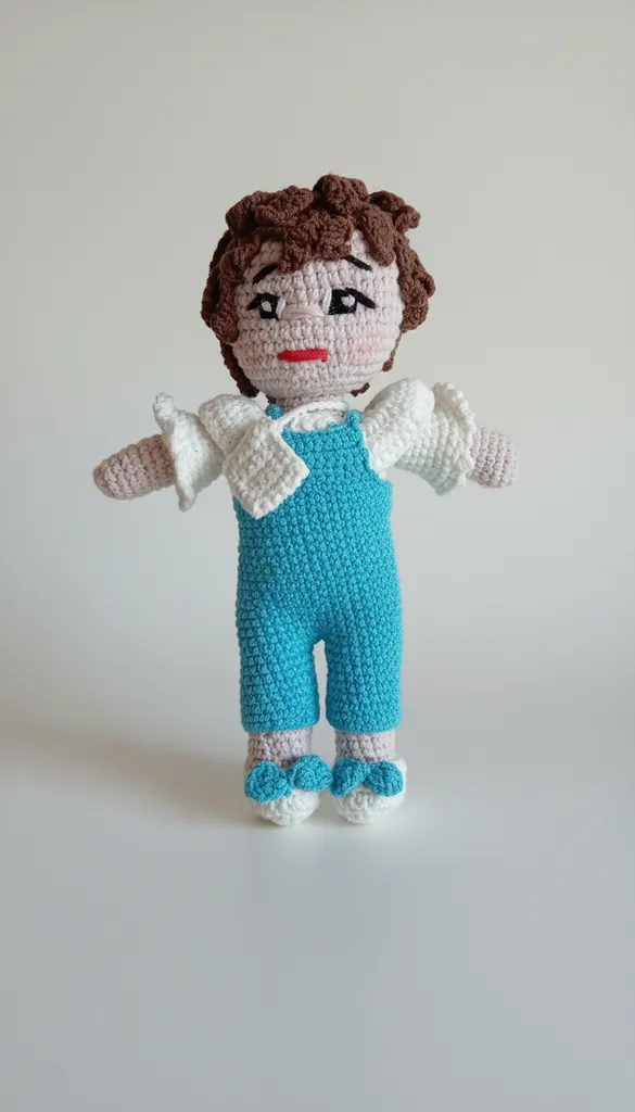 Mavi Tulumlu Örgü Oyuncak Bebek - Amigurumi Bebek - El Emeği